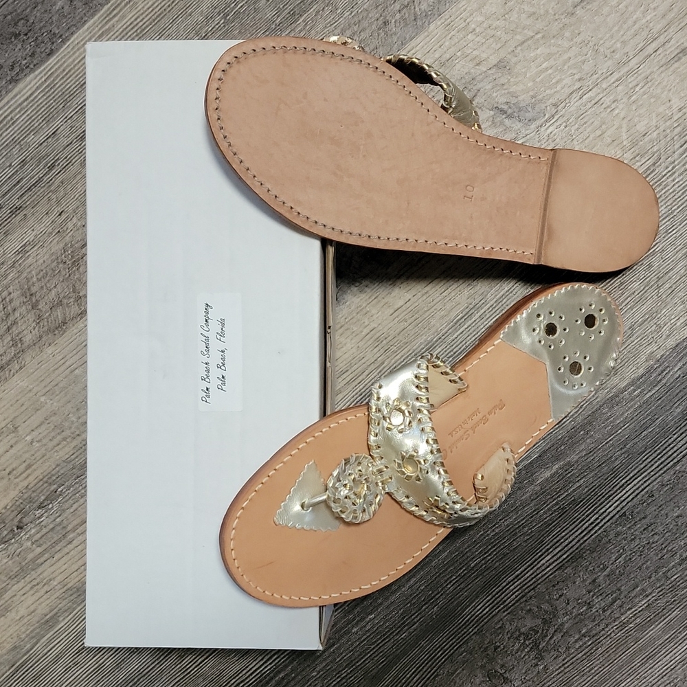 Womens The Original Palm Beach Sandals Platinum / Gold Size 10 Made in USA